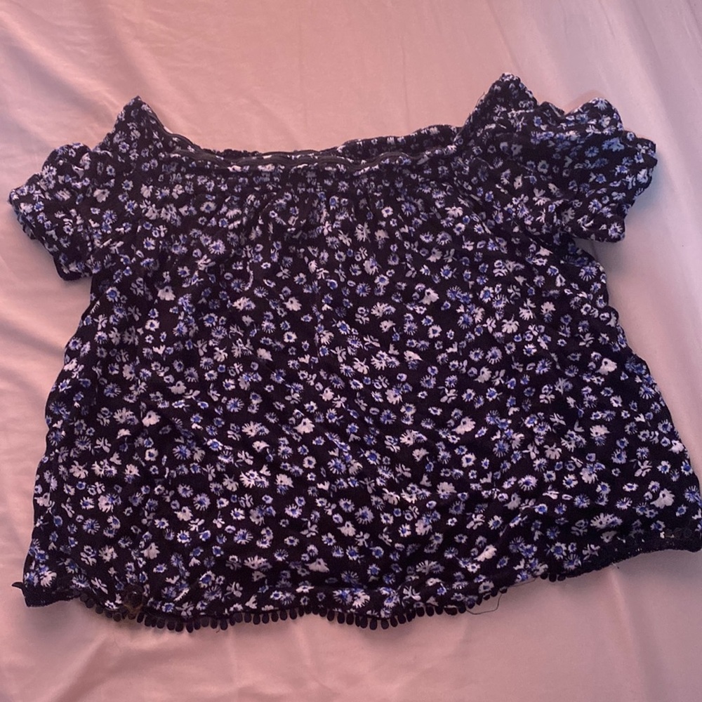 Rewind Cold Shoulder Navy Blue Floral Top